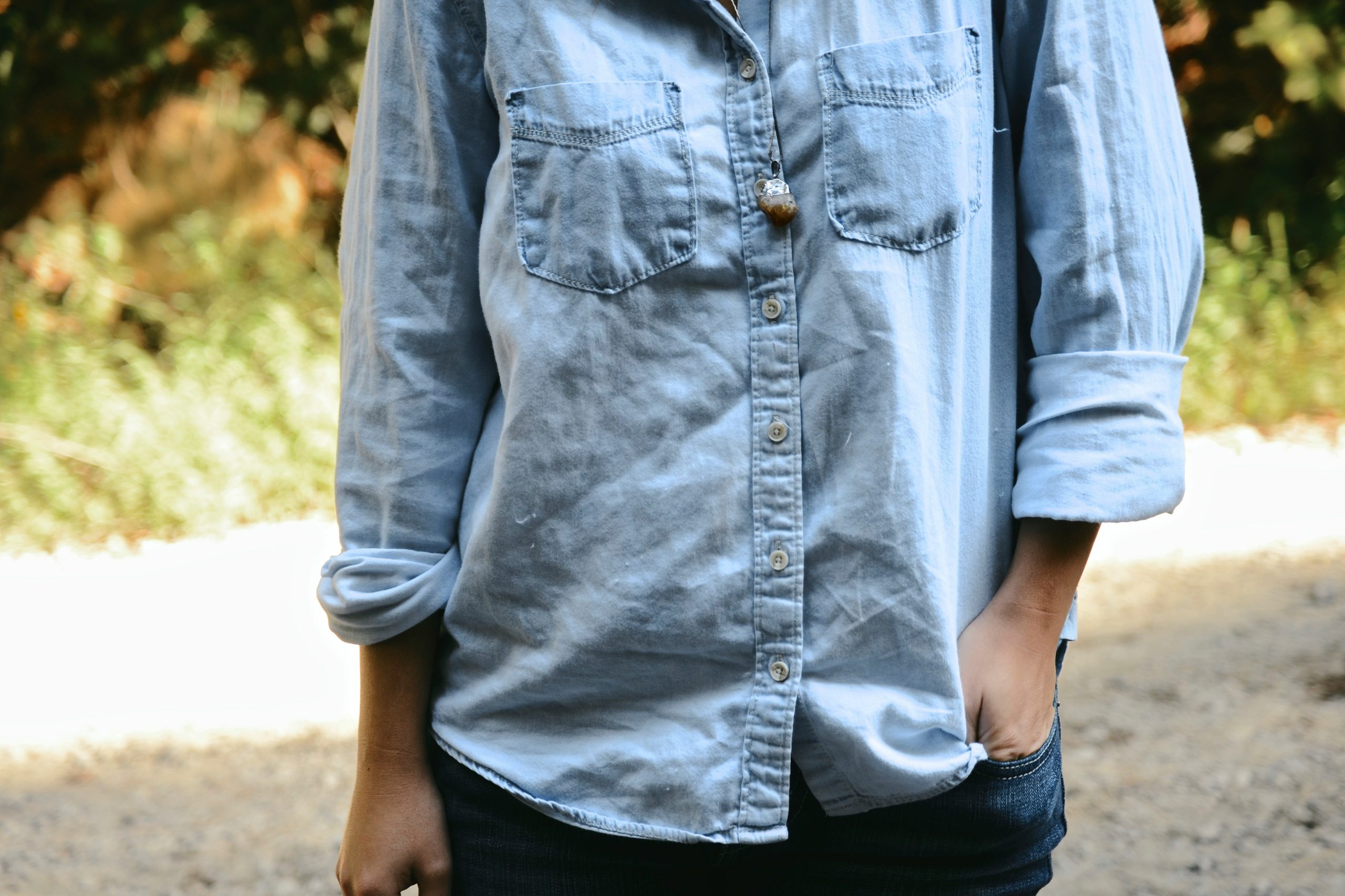 A versatile oversized demin button-down shirt.