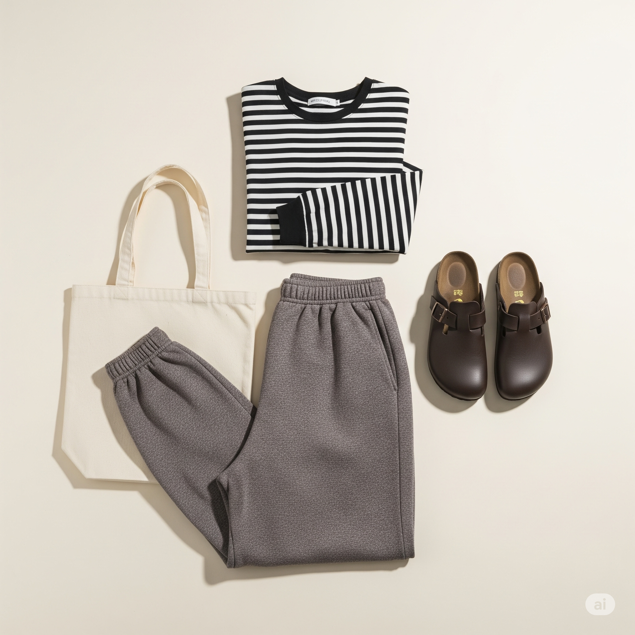 A casual-cool outfit with straight-leg jeans and a striped shirt for exploring campus.