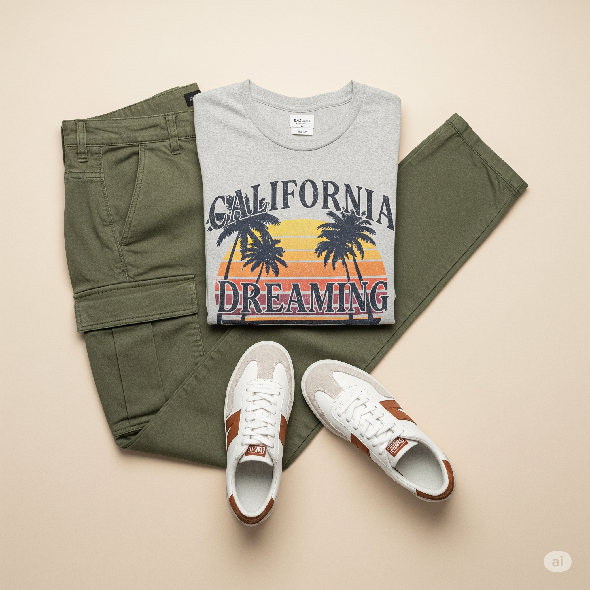 A stylish and comfortable outfit for move-in day featuring cargo pants and sneakers.